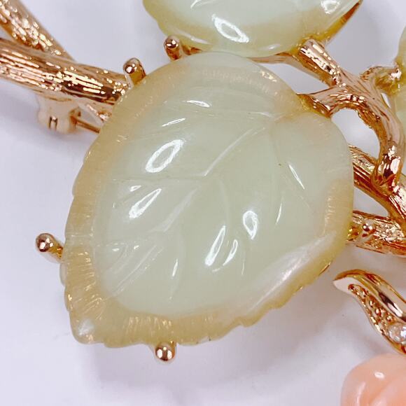 Nolan Miller Ann Margaret Faux Coral & Jade Rose Brooch Pin Rhinestones Large - Picture 12 of 12